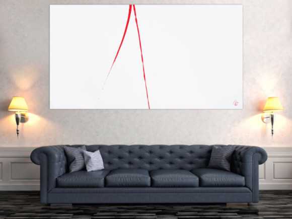 Abstraktes Acrylbild minimalistisch roter Strich auf weißem Hintergrund modern schlicht expressionistisch