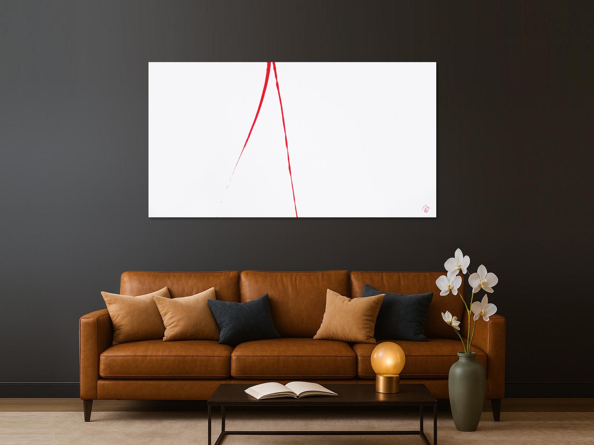 Abstraktes Acrylbild minimalistisch roter Strich auf weißem Hintergrund modern schlicht expressionistisch