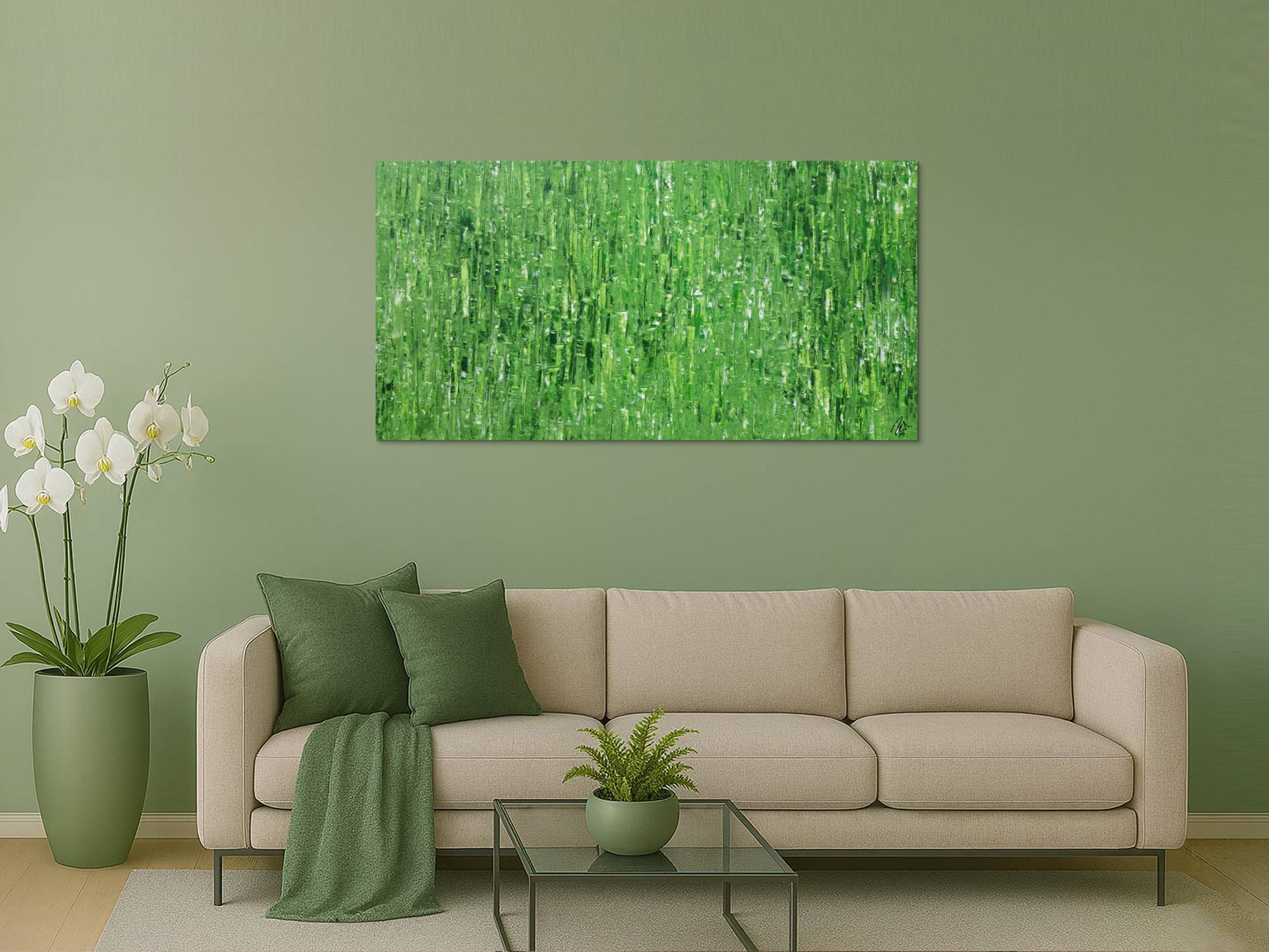 Abstraktes Acrylbild grün zeitgenössisch moderne Malerei handgemaltes Bild expressionistisch