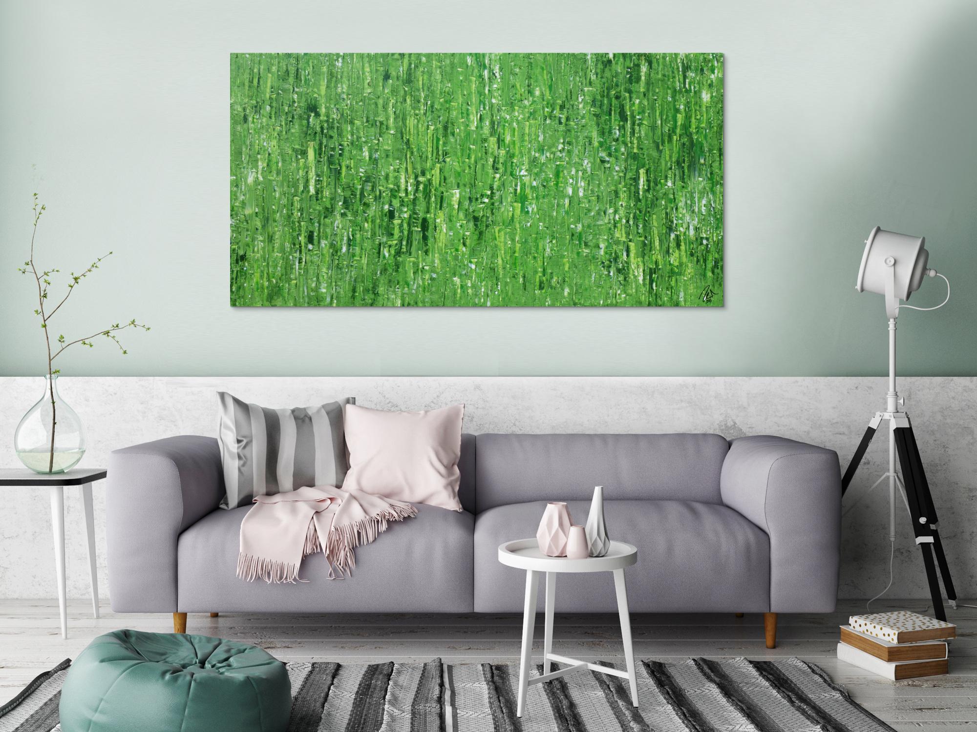 Abstraktes Acrylbild grün zeitgenössisch moderne Malerei handgemaltes Bild expressionistisch