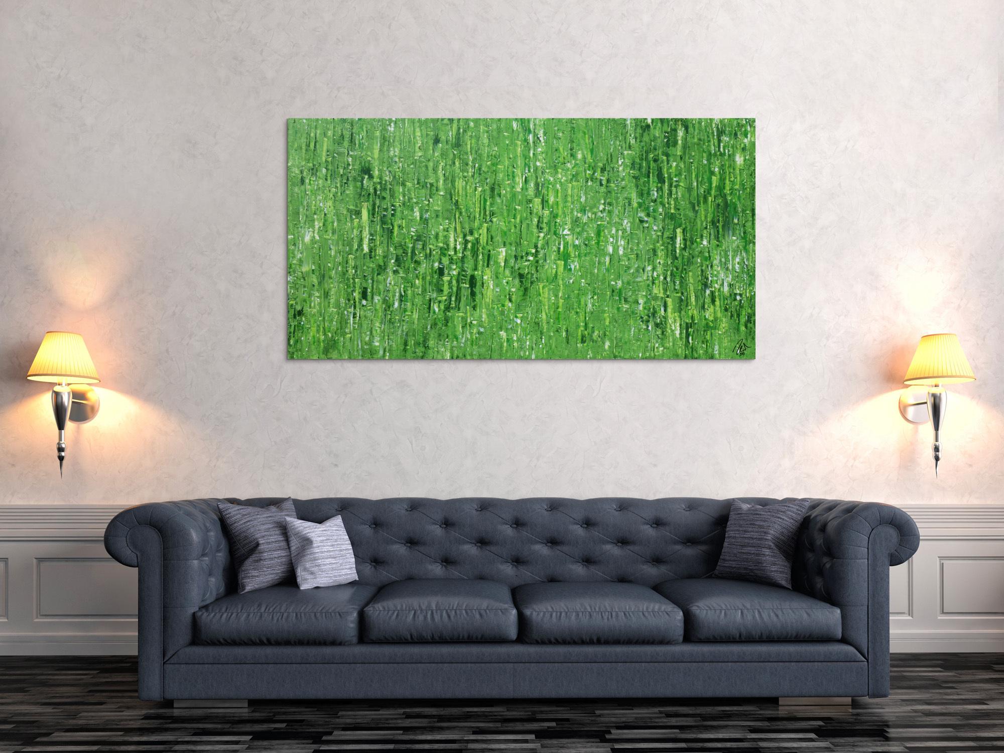 Abstraktes Acrylbild grün zeitgenössisch moderne Malerei handgemaltes Bild expressionistisch