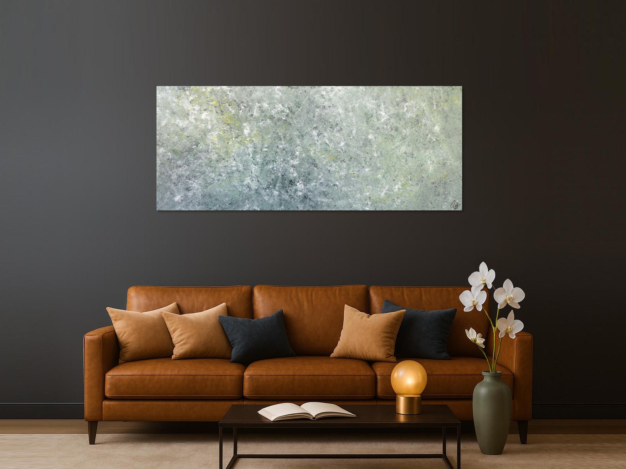 Abstraktes Acrylbild oliv grau weiß gelb zeitgenössisch modern