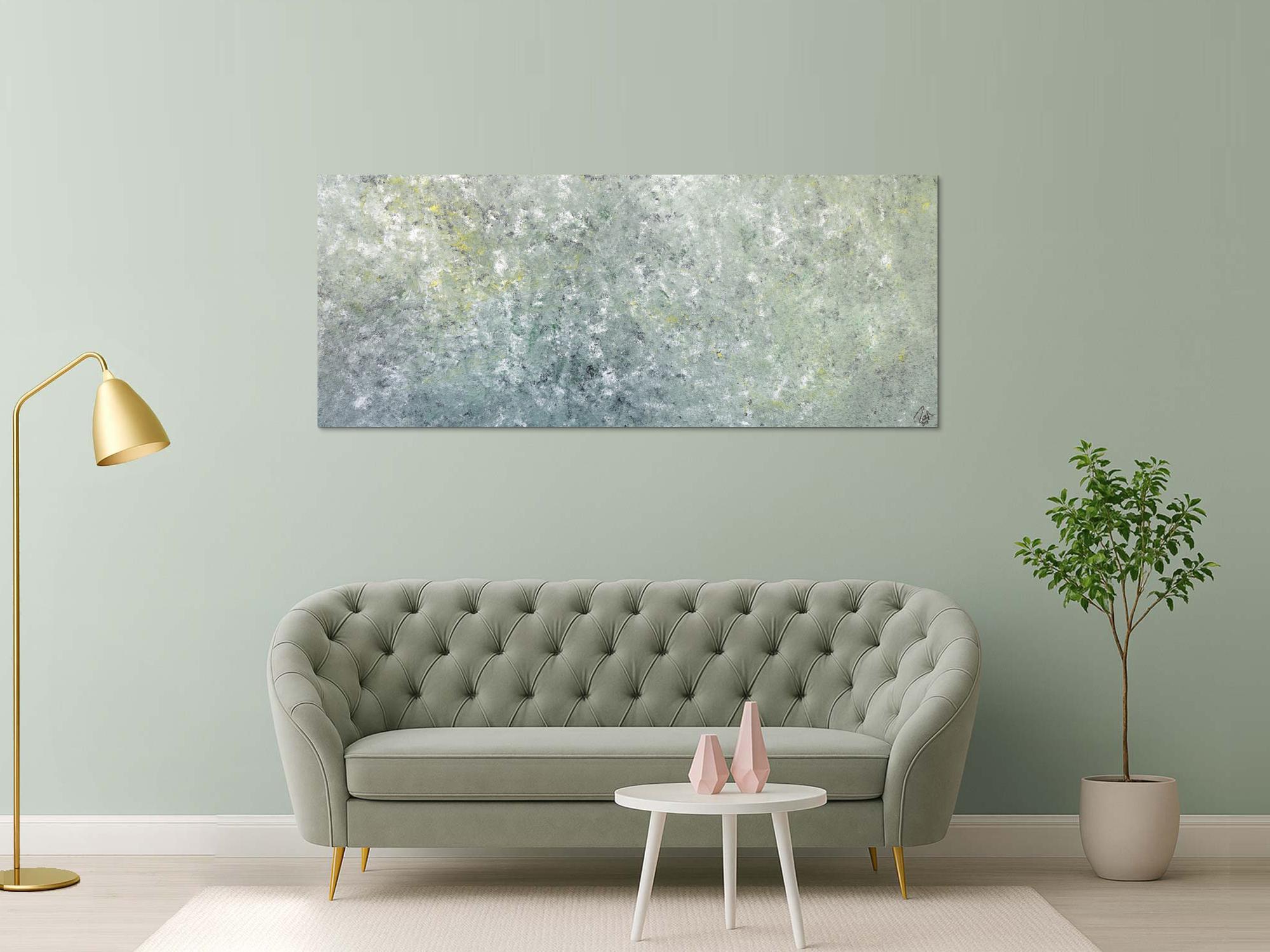 Abstraktes Acrylbild oliv grau weiß gelb zeitgenössisch modern