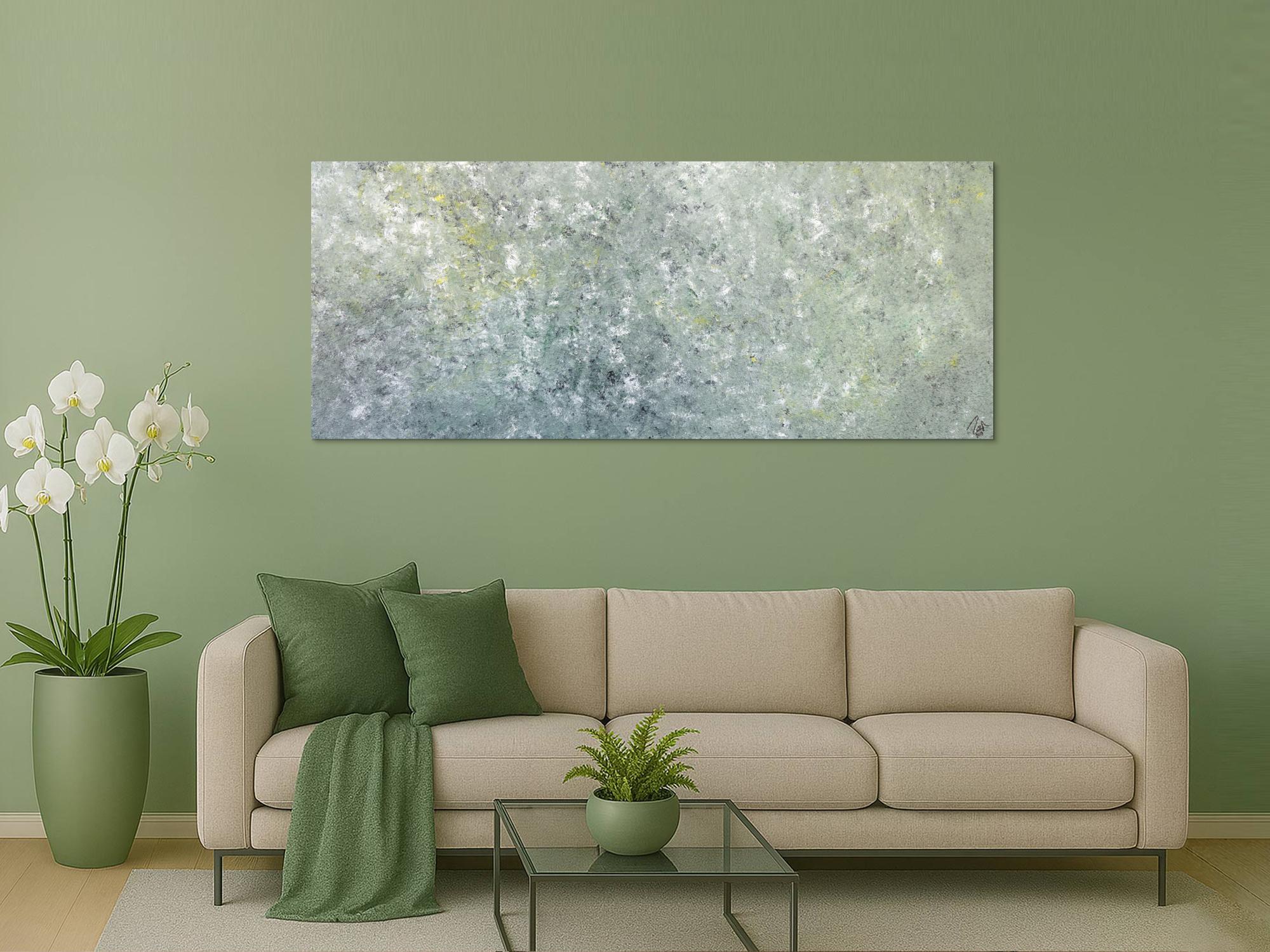 Abstraktes Acrylbild oliv grau weiß gelb zeitgenössisch modern