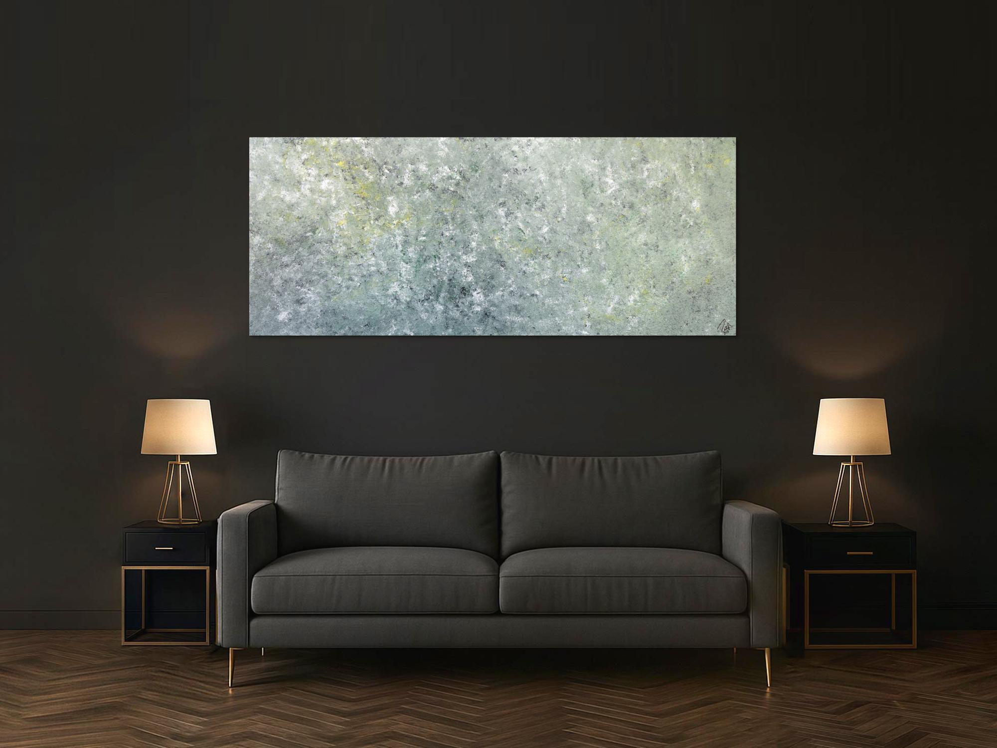 Abstraktes Acrylbild oliv grau weiß gelb zeitgenössisch modern