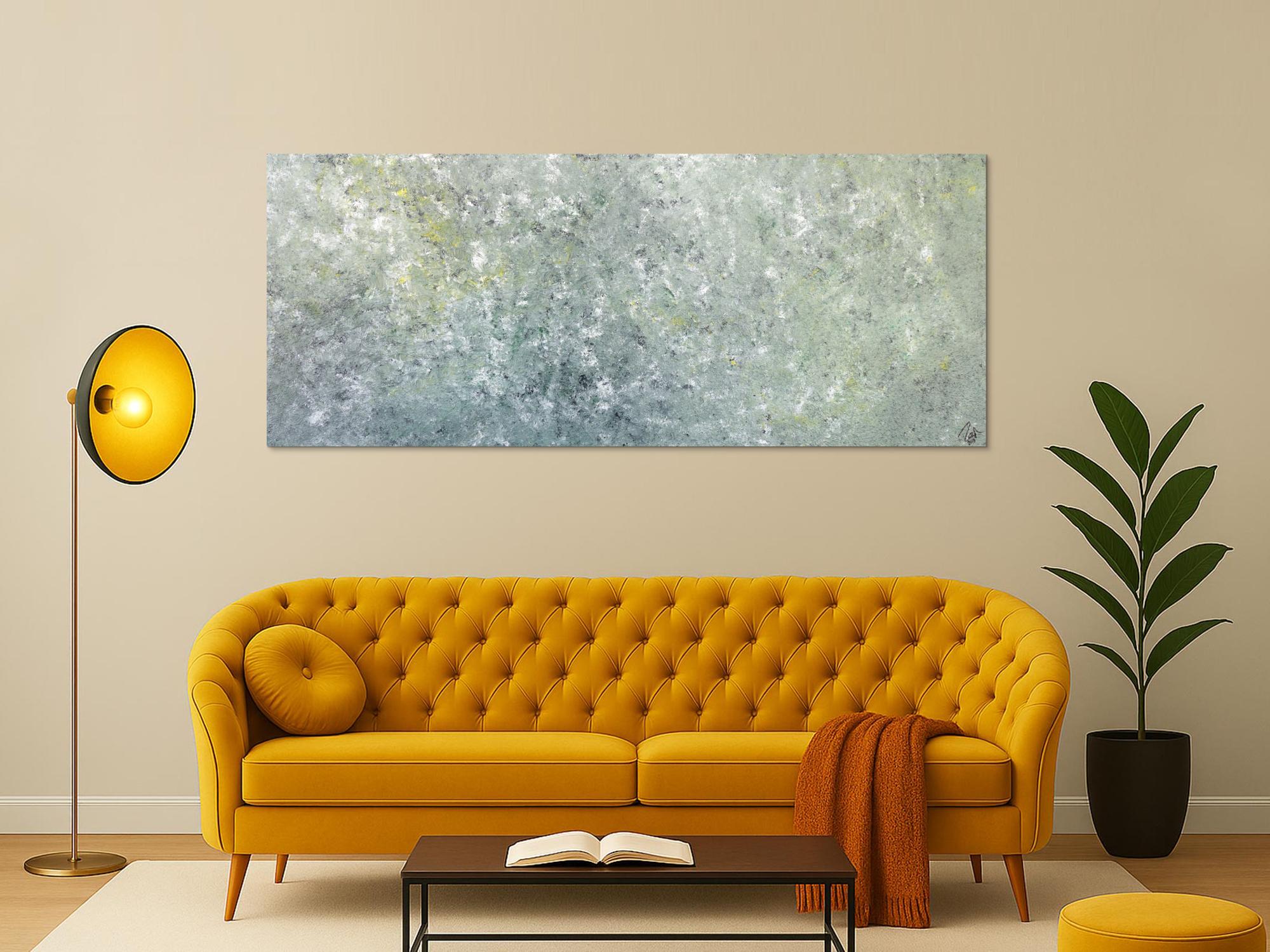 Abstraktes Acrylbild oliv grau weiß gelb zeitgenössisch modern