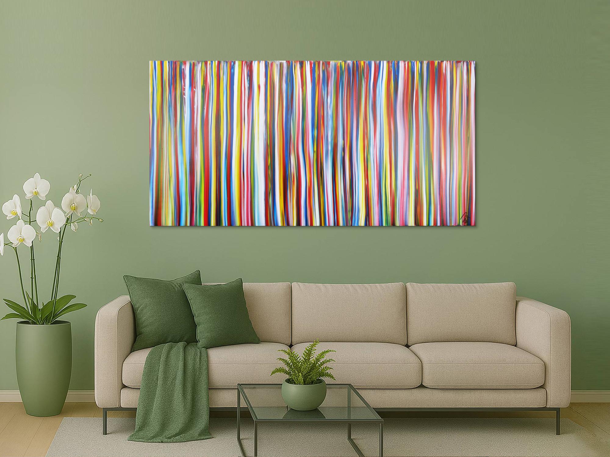 Abstraktes Acrylbild bunte Streifen sehr modern zeitgenössisch Modern Art