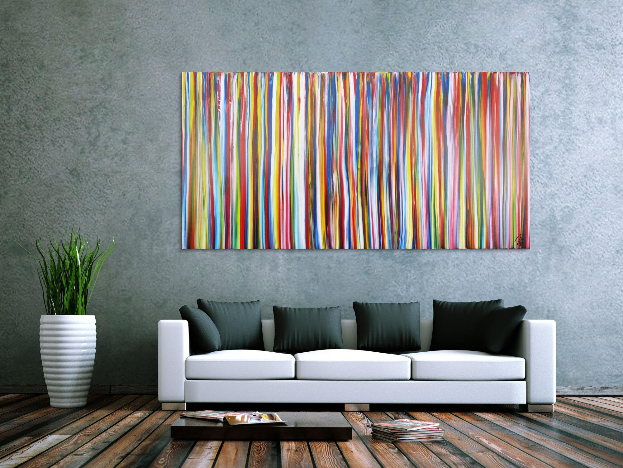 Abstraktes Acrylbild bunte Streifen sehr modern zeitgenössisch Modern Art