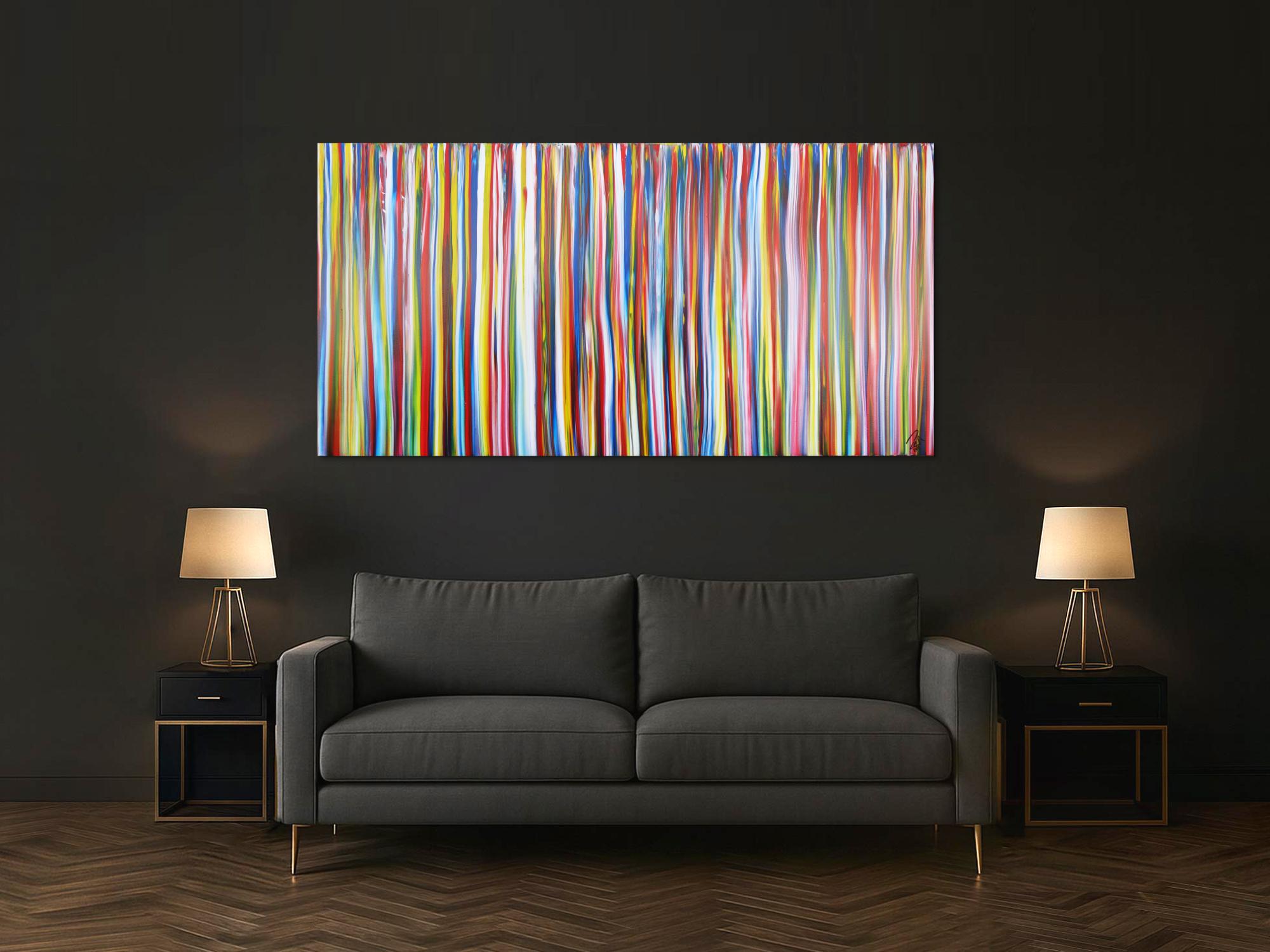 Abstraktes Acrylbild bunte Streifen sehr modern zeitgenössisch Modern Art