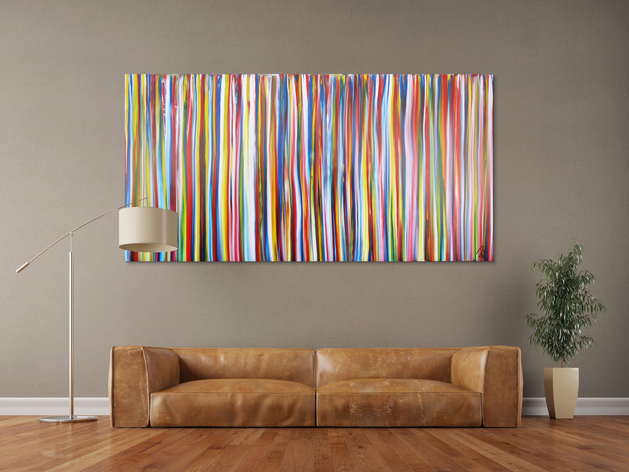 Abstraktes Acrylbild bunte Streifen sehr modern zeitgenössisch Modern Art