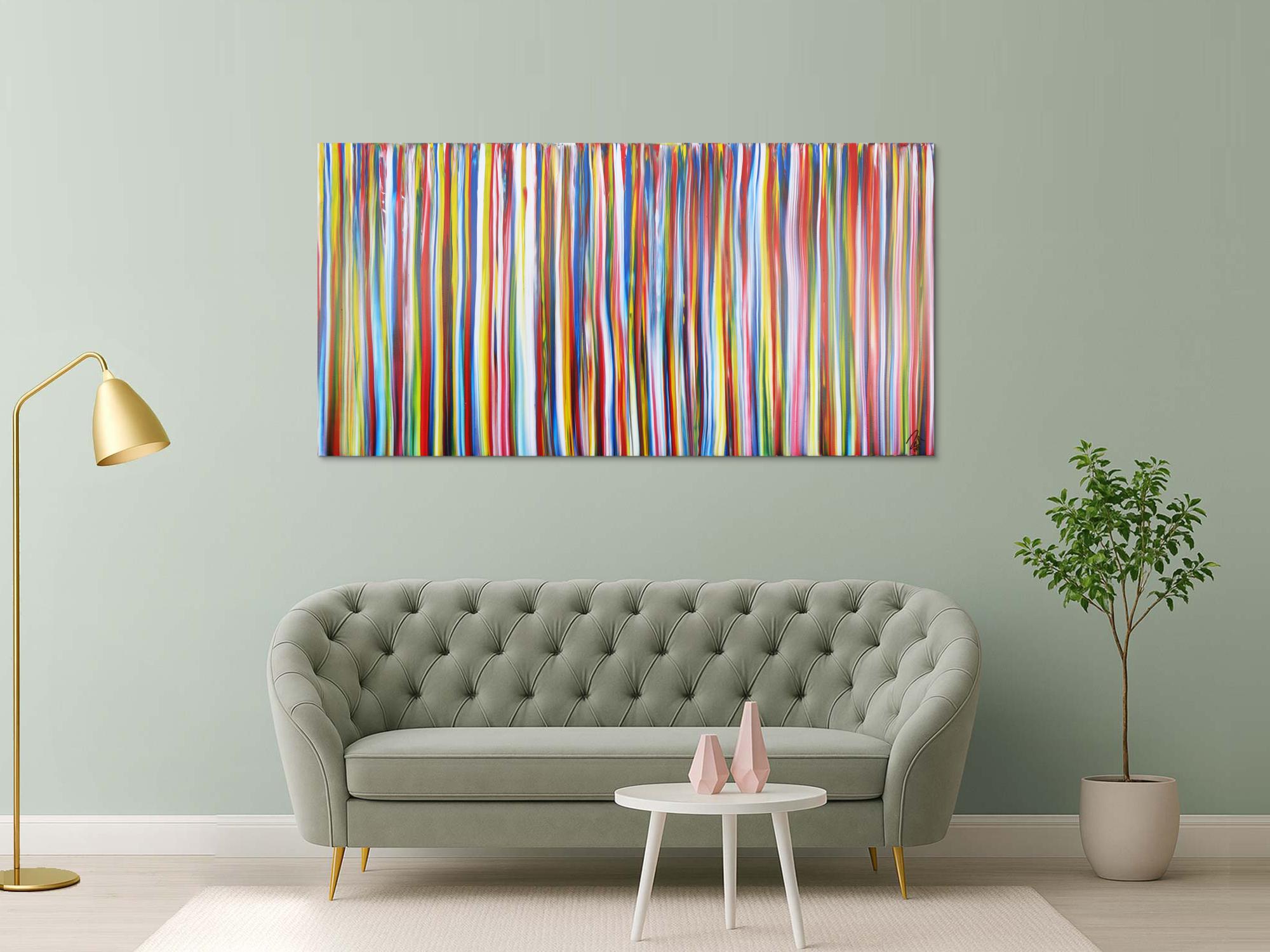 Abstraktes Acrylbild bunte Streifen sehr modern zeitgenössisch Modern Art