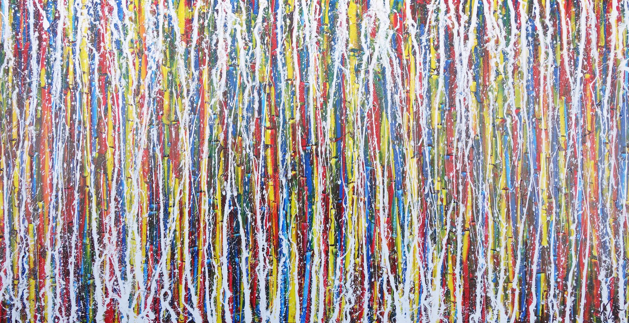 Abstraktes Acrylbild Action Painting sehr modern zeitgenössisch bunte Farben mit weiß