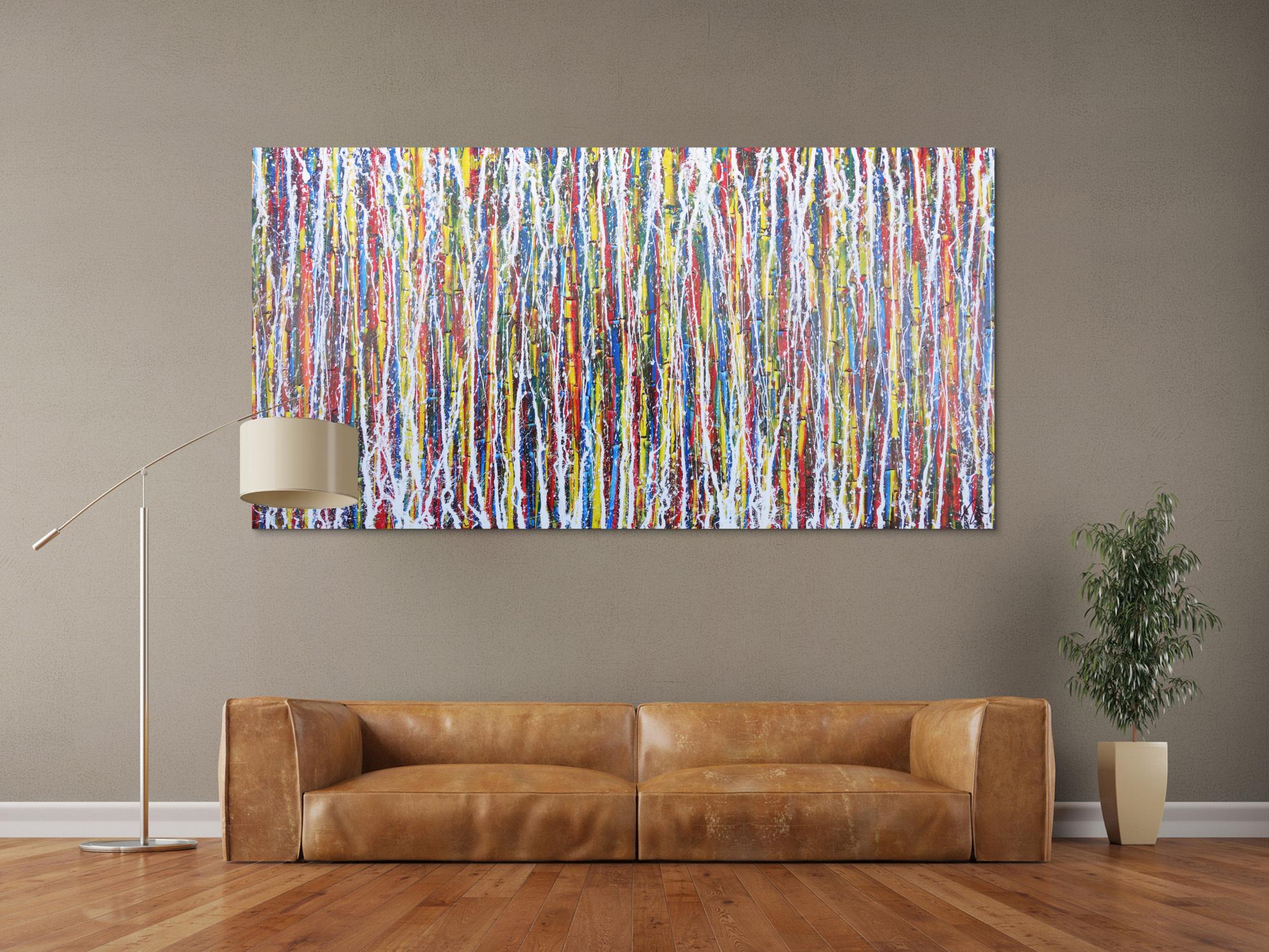 Abstraktes Acrylbild Action Painting sehr modern zeitgenössisch bunte Farben mit weiß