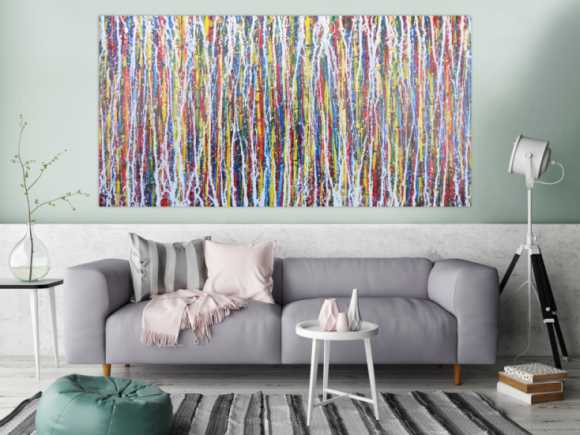 Abstraktes Acrylbild Action Painting sehr modern zeitgenössisch bunte Farben mit weiß