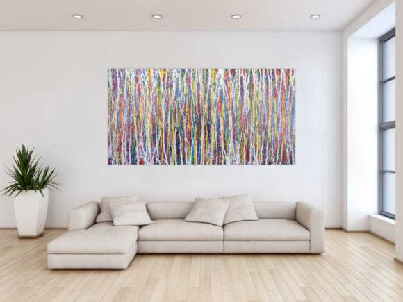 Abstraktes Acrylbild Action Painting sehr modern zeitgenössisch bunte Farben mit weiß