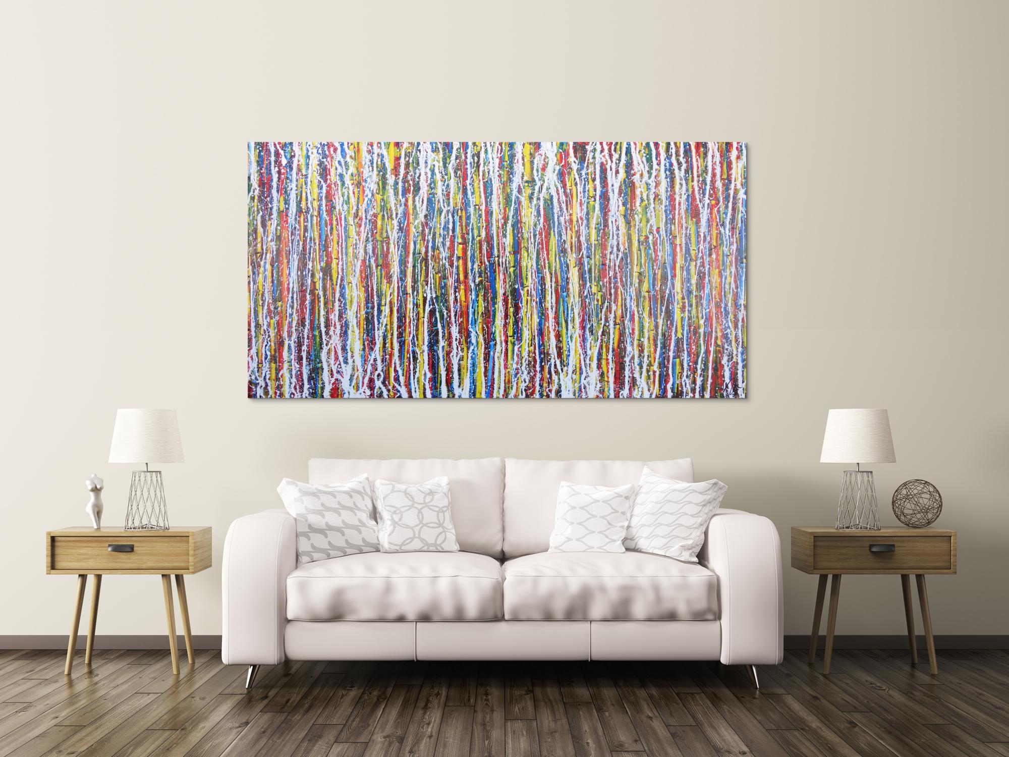 Abstraktes Acrylbild Action Painting sehr modern zeitgenössisch bunte Farben mit weiß