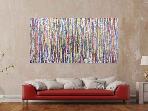 Abstraktes Acrylbild Action Painting sehr modern zeitgenössisch bunte Farben mit weiß
