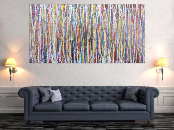 Abstraktes Acrylbild Action Painting sehr modern zeitgenössisch bunte Farben mit weiß