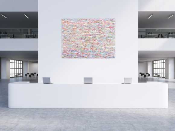 Abstraktes Acrylbild bunte Tropfen auf weißem Grund sehr modern zeitgenössisch