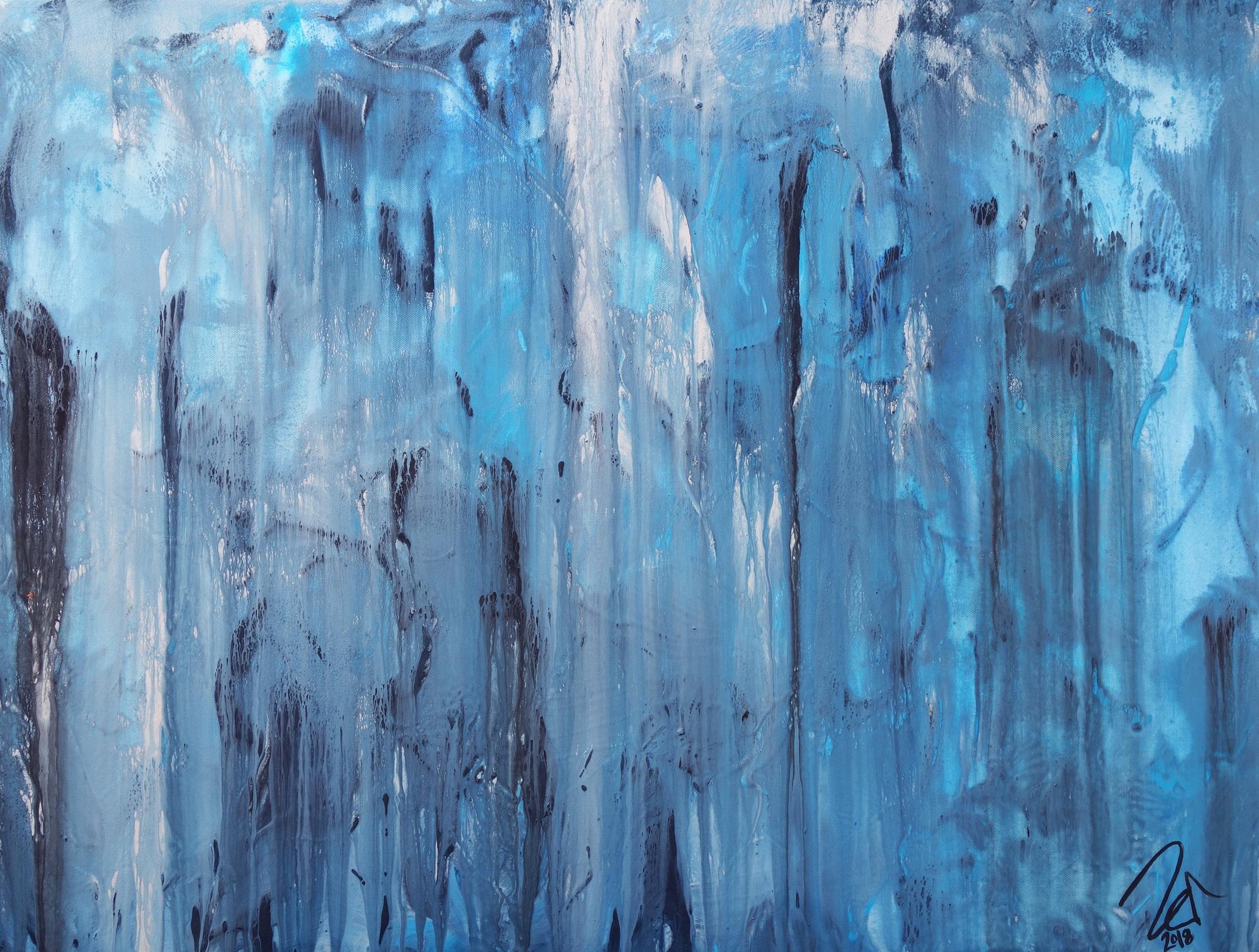 Abstraktes Acrylbild blaue Farben modern zeitgenössisch