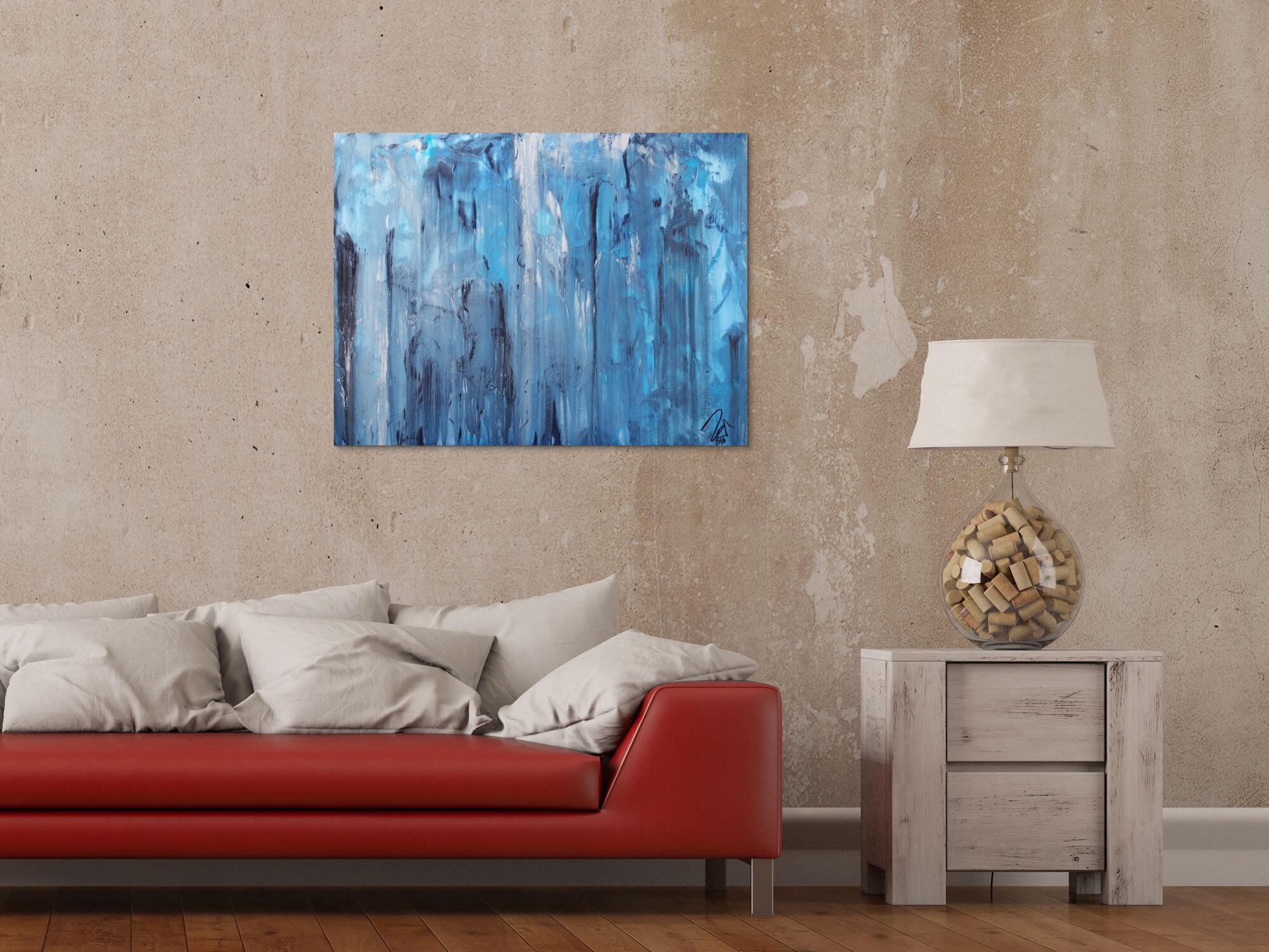 Abstraktes Acrylbild blaue Farben modern zeitgenössisch