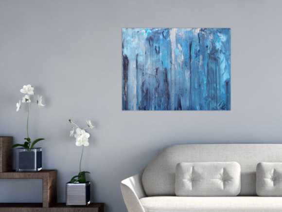 Abstraktes Acrylbild blaue Farben modern zeitgenössisch