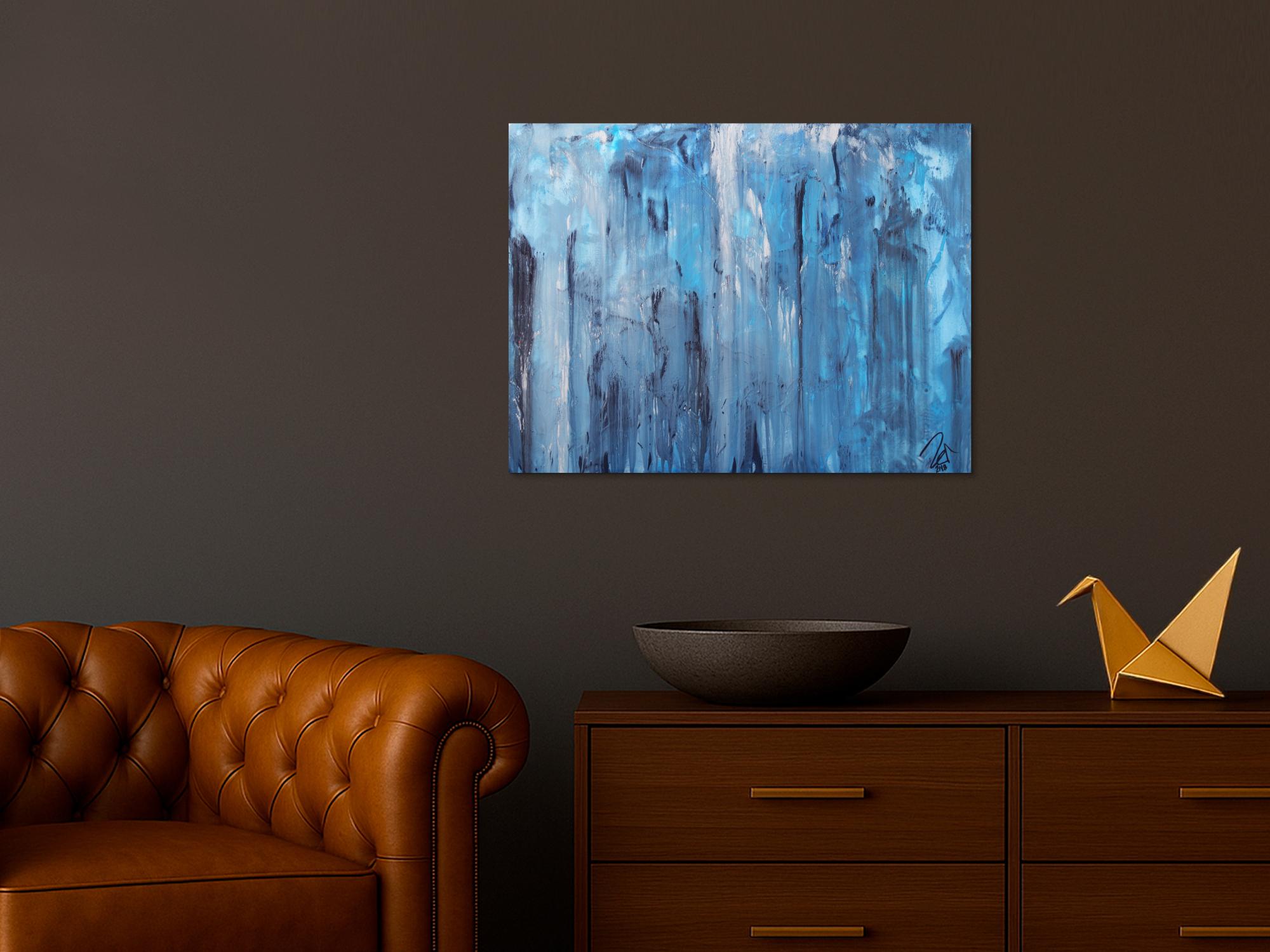 Abstraktes Acrylbild blaue Farben modern zeitgenössisch