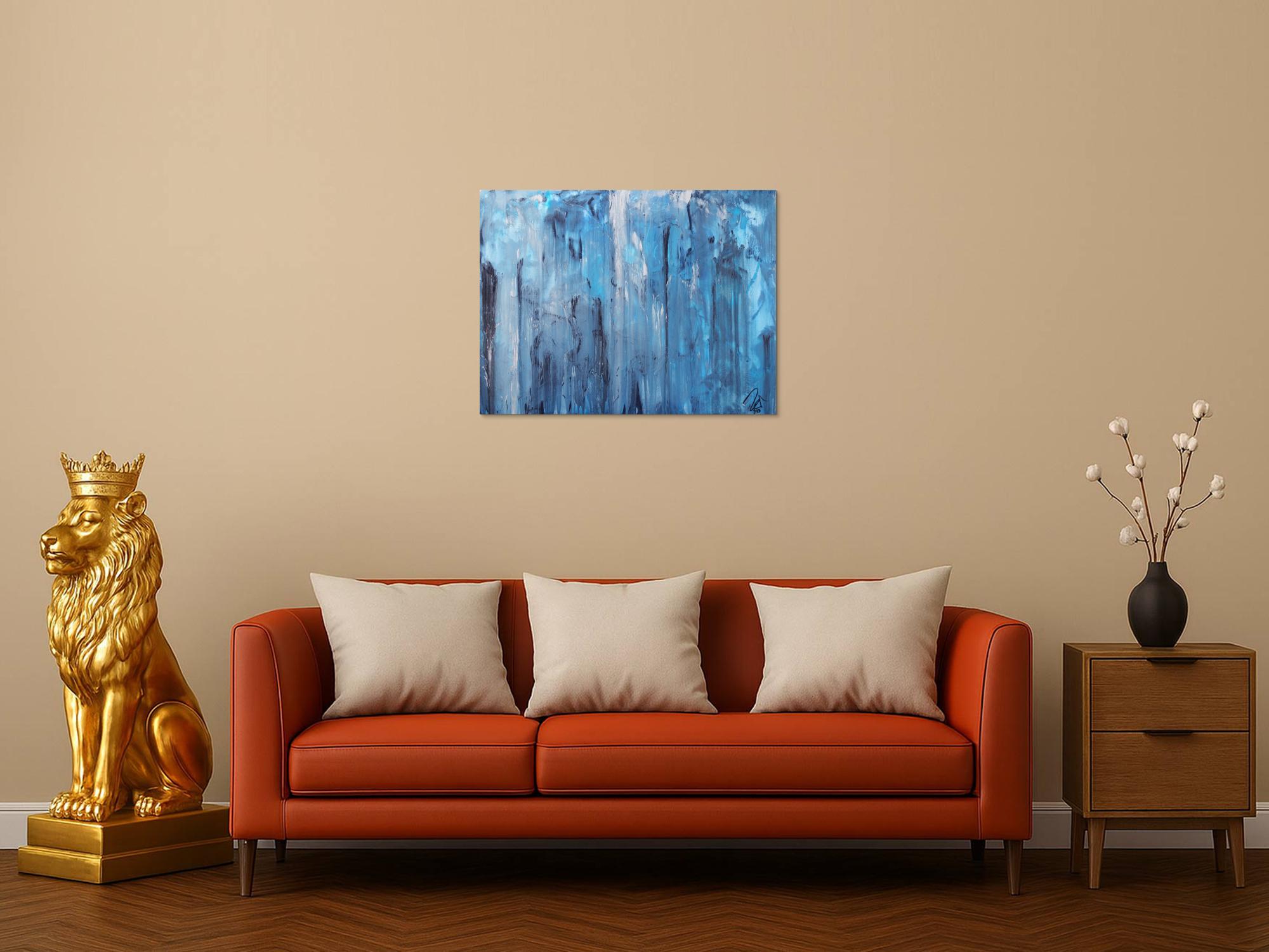 Abstraktes Acrylbild blaue Farben modern zeitgenössisch