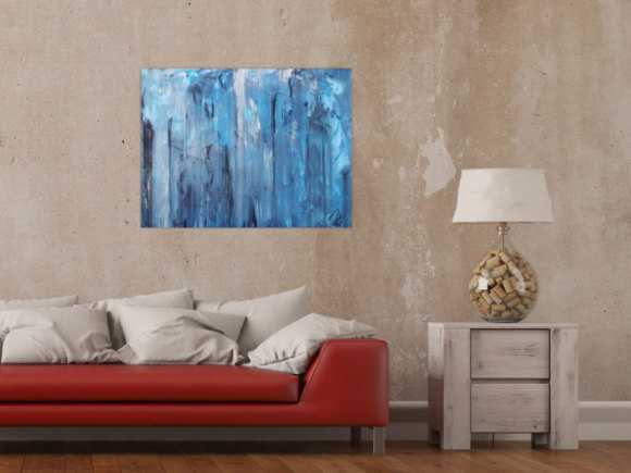 Abstraktes Acrylbild blaue Farben modern zeitgenössisch