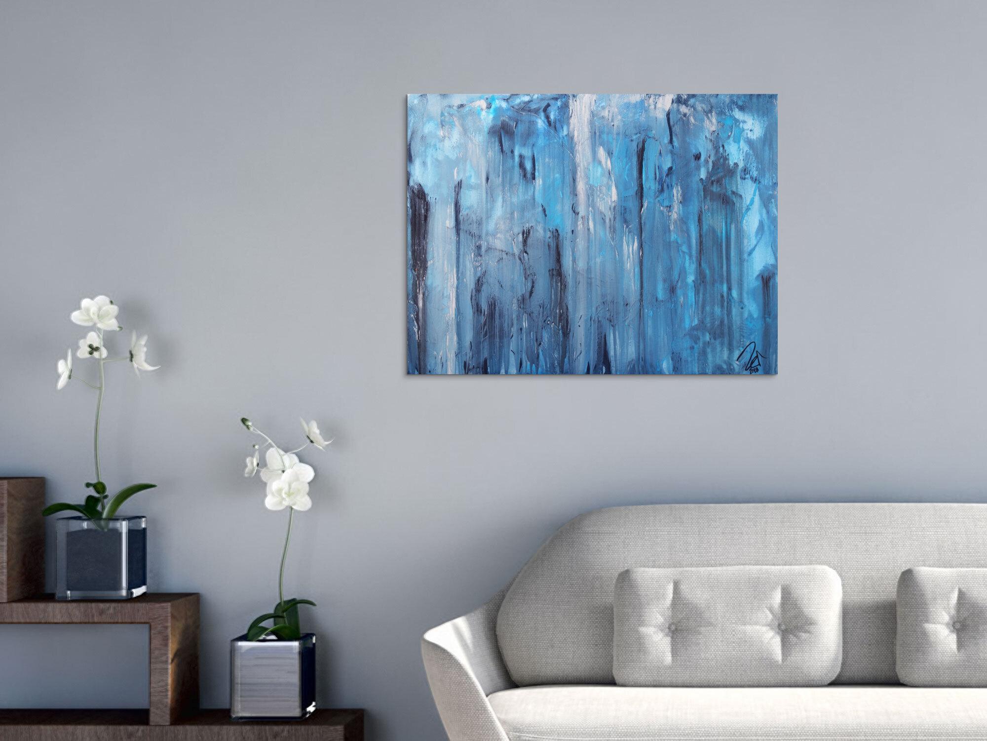 Abstraktes Acrylbild blaue Farben modern zeitgenössisch