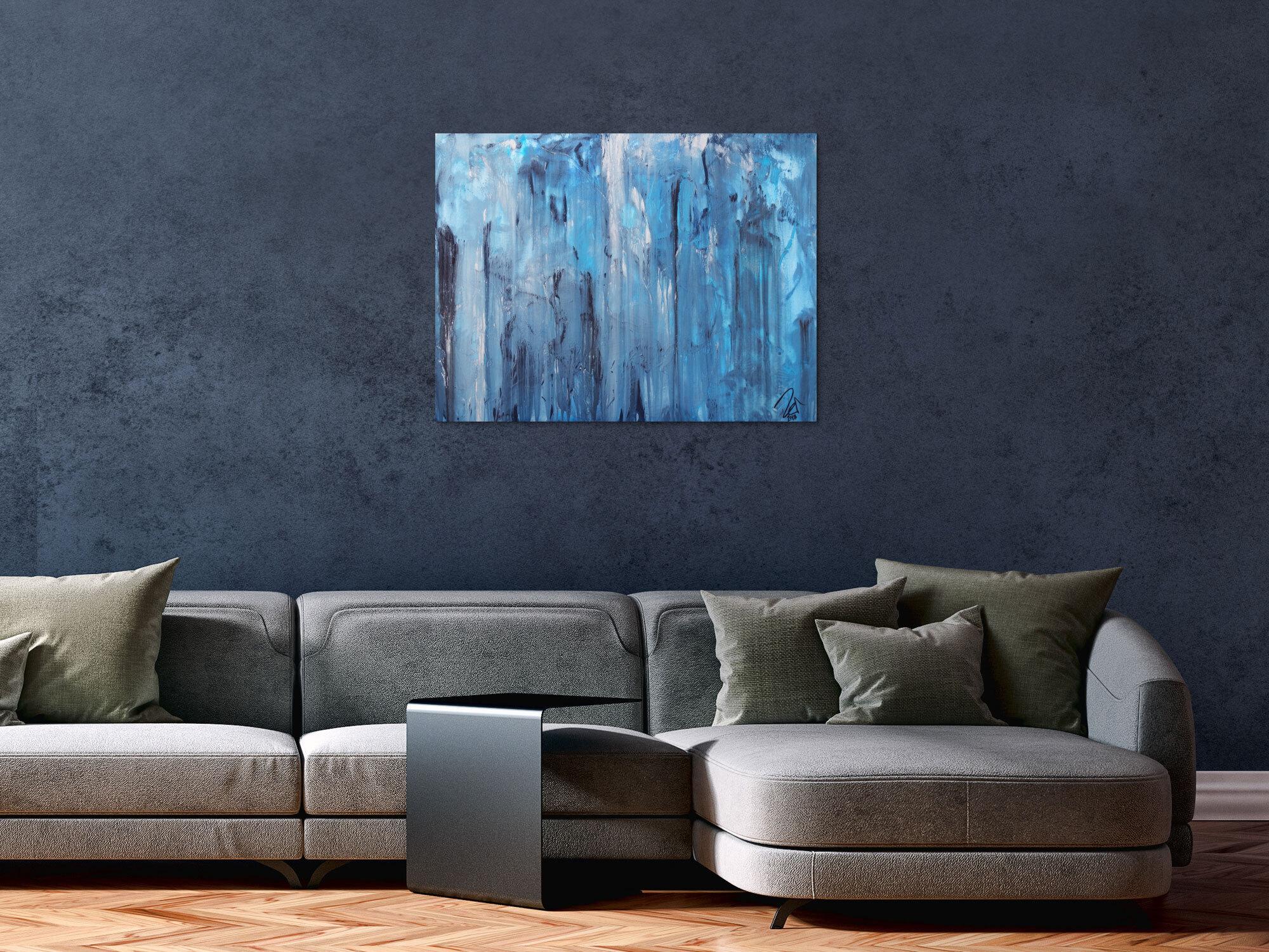 Abstraktes Acrylbild blaue Farben modern zeitgenössisch