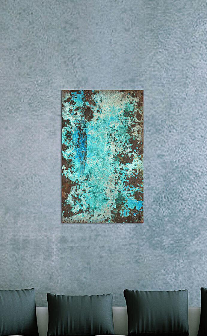 Abstraktes Bild Patina echte Kupferpatina türkis echtes Kupfer und Patina auf Leinwand
