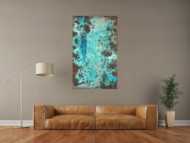 Abstraktes Bild Patina echte Kupferpatina türkis echtes Kupfer und Patina auf Leinwand