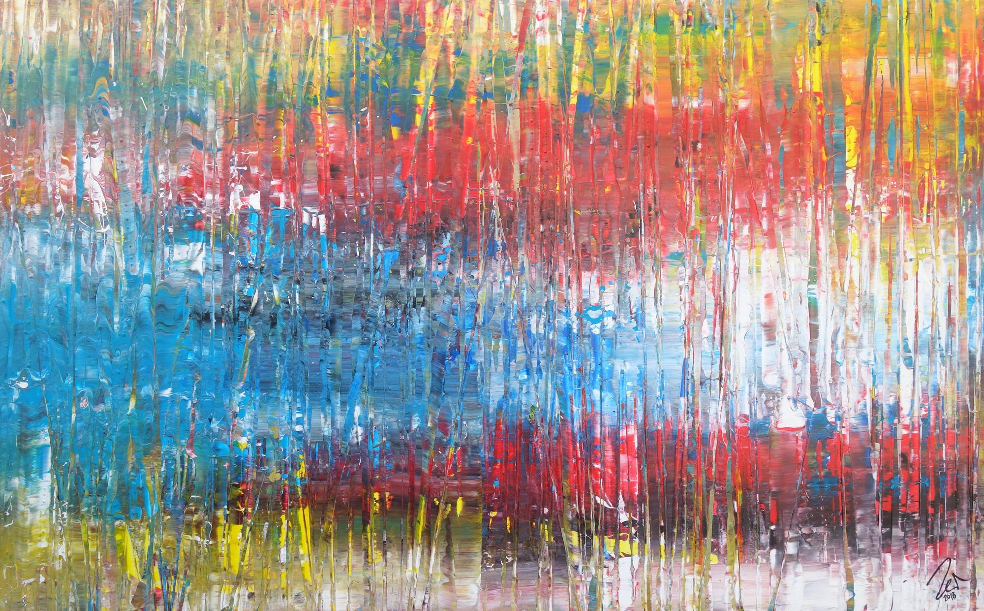 Abstraktes Acrylbild sehr bunt Spachteltechnik Modern Art zeitgenössisch expressionistisch