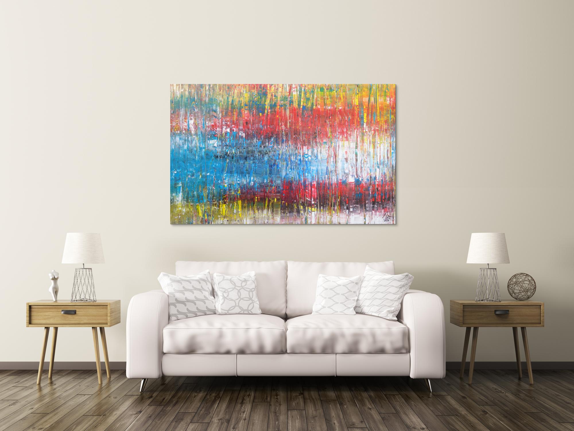 Abstraktes Acrylbild sehr bunt Spachteltechnik Modern Art zeitgenössisch expressionistisch