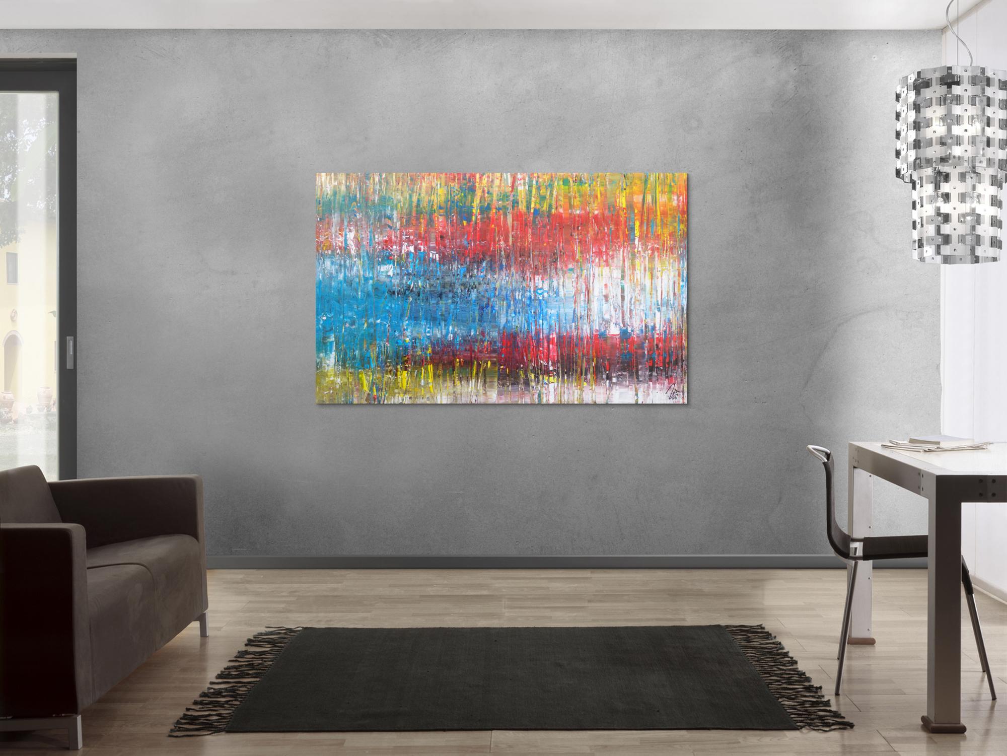 Abstraktes Acrylbild sehr bunt Spachteltechnik Modern Art zeitgenössisch expressionistisch