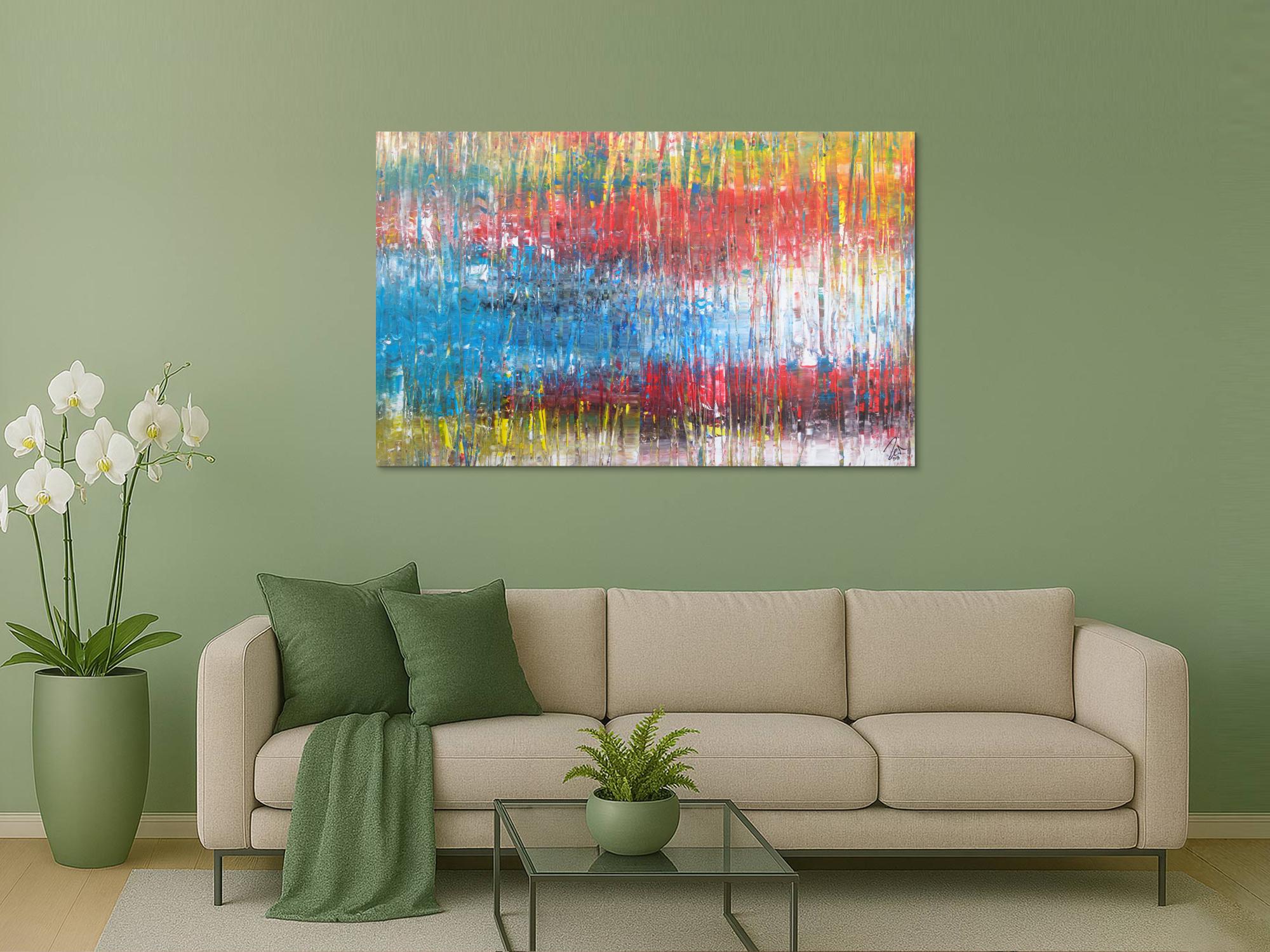 Abstraktes Acrylbild sehr bunt Spachteltechnik Modern Art zeitgenössisch expressionistisch