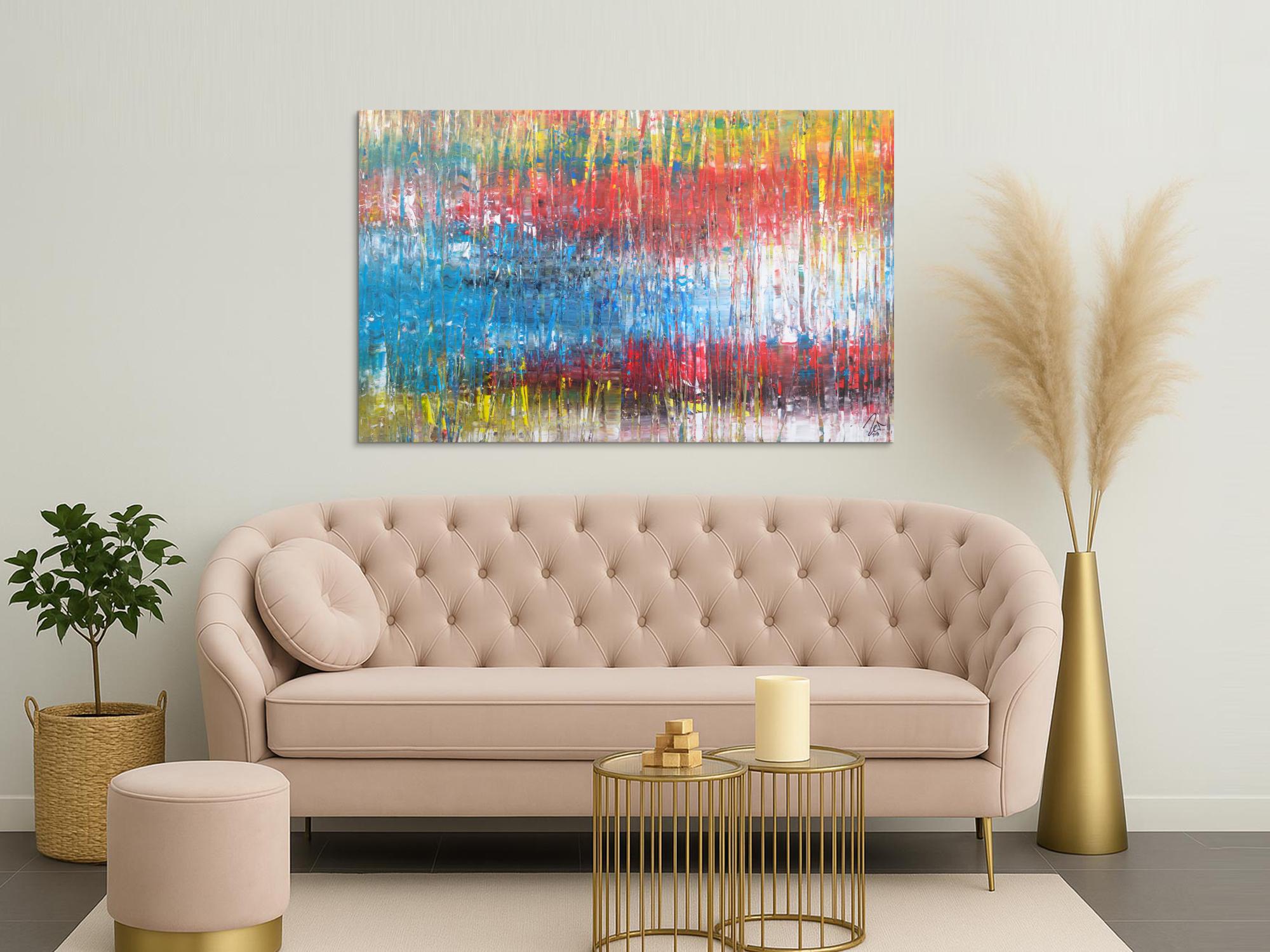 Abstraktes Acrylbild sehr bunt Spachteltechnik Modern Art zeitgenössisch expressionistisch