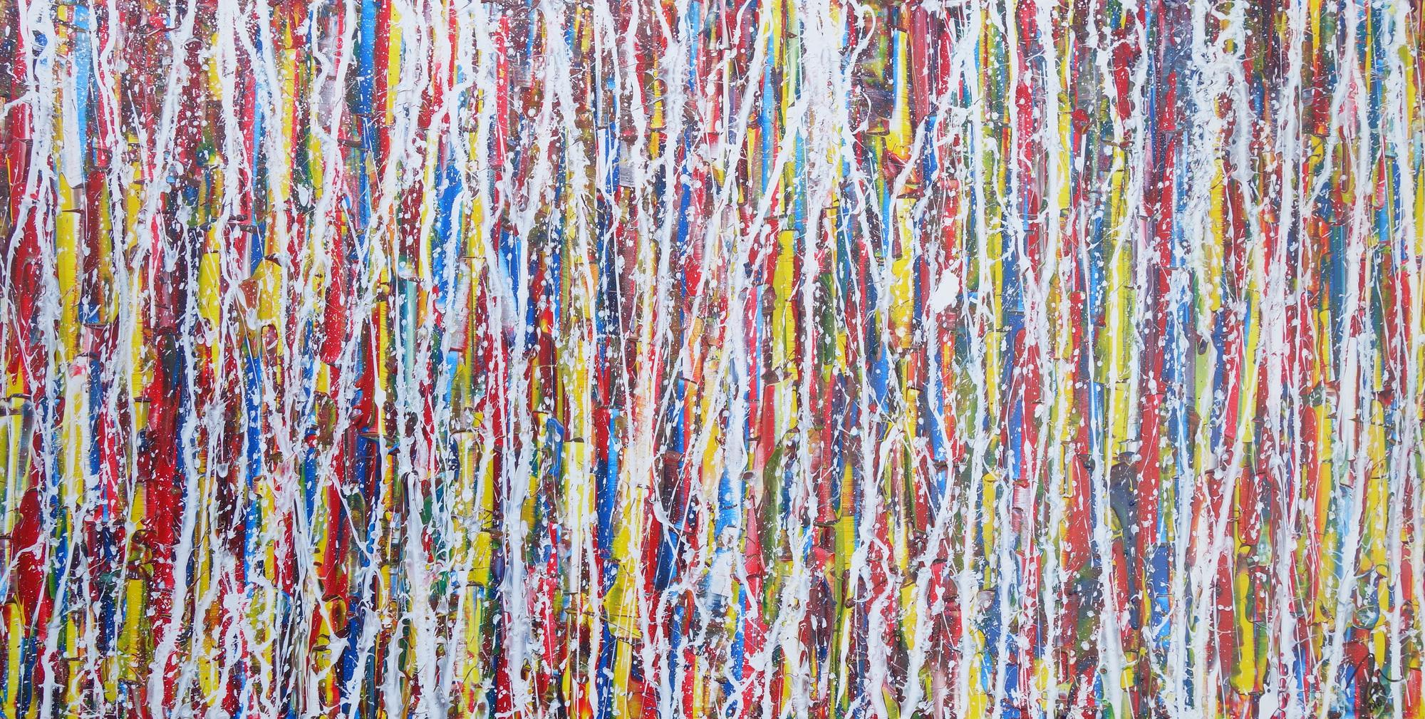 Abstraktes Gemälde Acrylbild modern sehr bunt weiße Streifen Modern Art zeitgenössisch