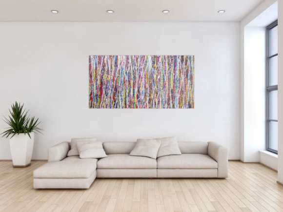 Abstraktes Gemälde Acrylbild modern sehr bunt weiße Streifen Modern Art zeitgenössisch