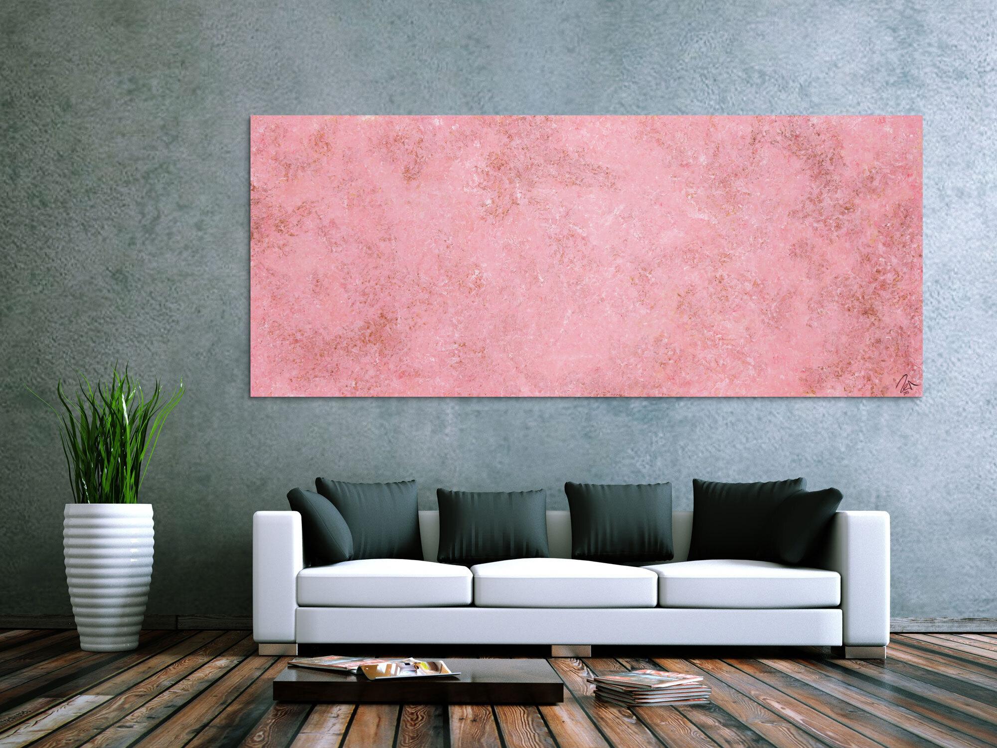 Abstraktes Acrylbild rosa Farben und echter Rost schlicht modern zeitgenössisch expressionistisch