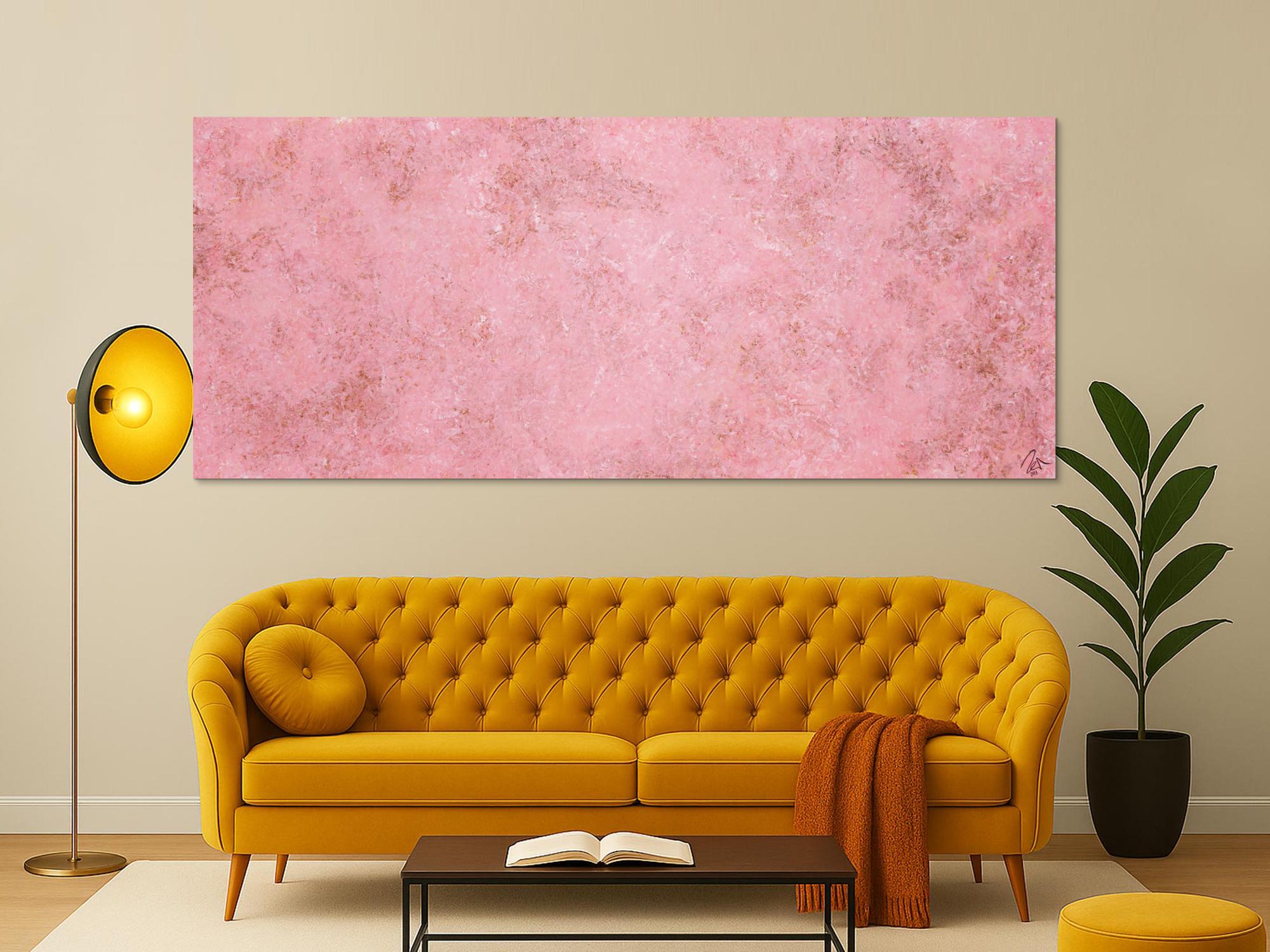 Abstraktes Acrylbild rosa Farben und echter Rost schlicht modern zeitgenössisch expressionistisch