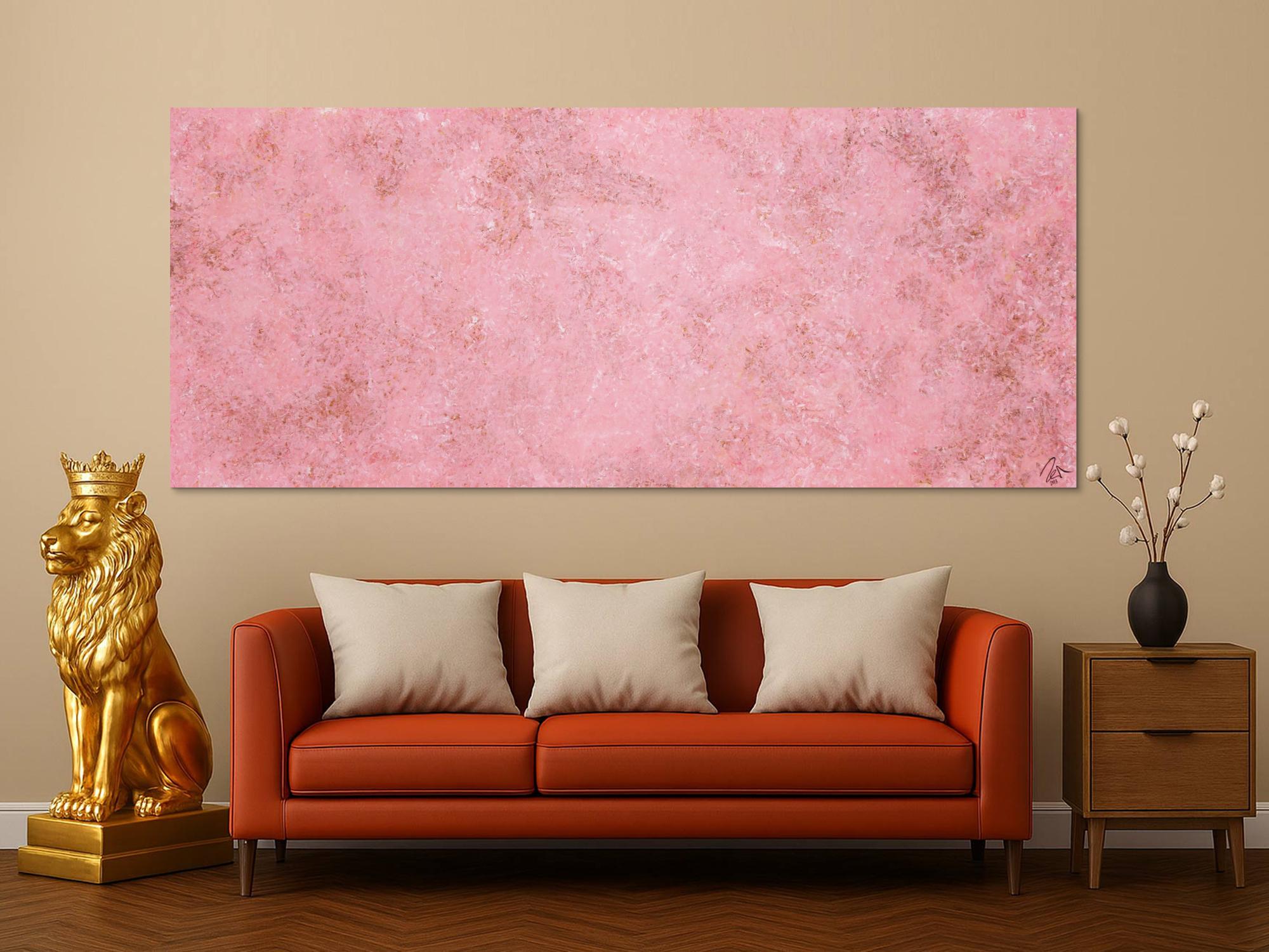 Abstraktes Acrylbild rosa Farben und echter Rost schlicht modern zeitgenössisch expressionistisch