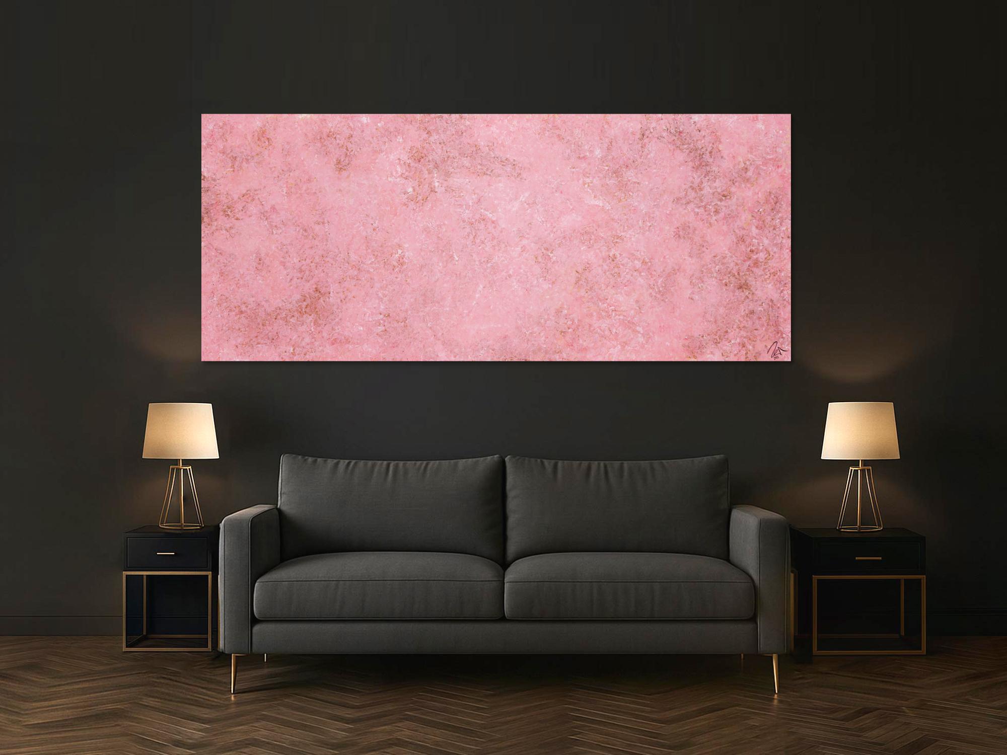 Abstraktes Acrylbild rosa Farben und echter Rost schlicht modern zeitgenössisch expressionistisch