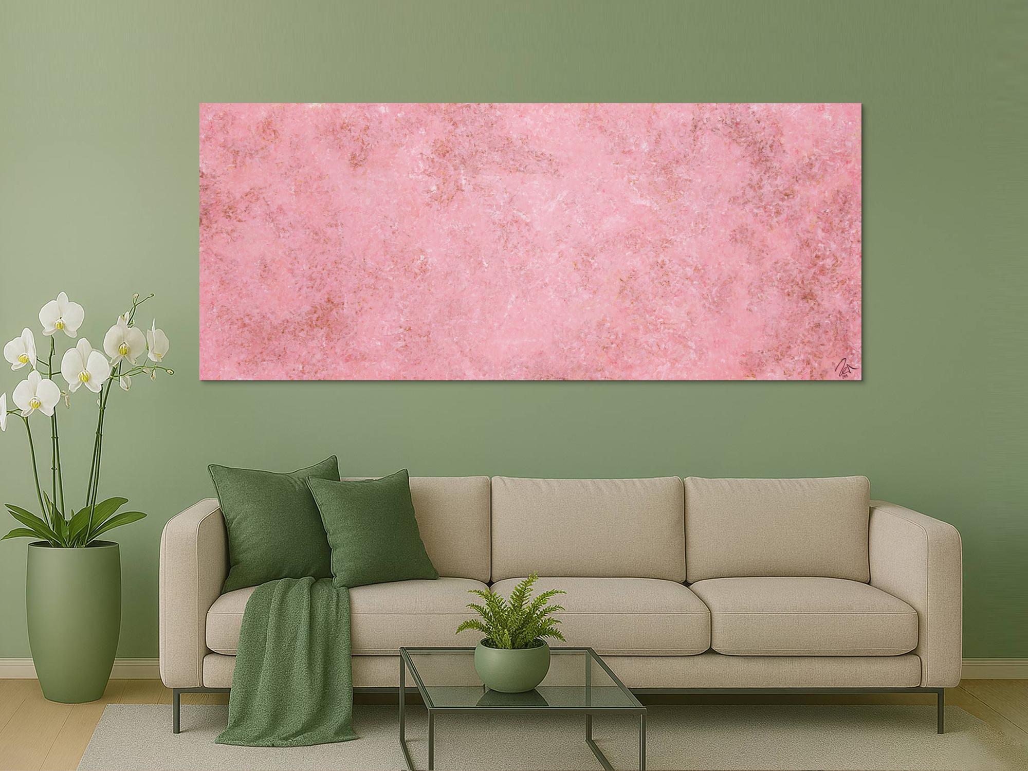 Abstraktes Acrylbild rosa Farben und echter Rost schlicht modern zeitgenössisch expressionistisch