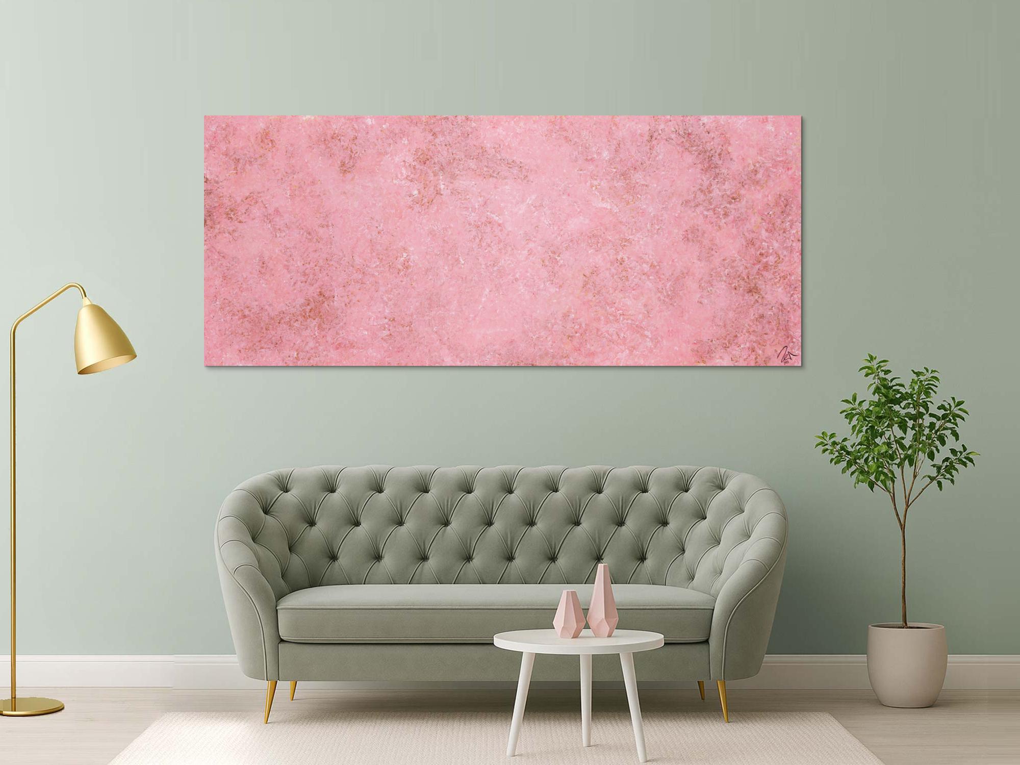 Abstraktes Acrylbild rosa Farben und echter Rost schlicht modern zeitgenössisch expressionistisch