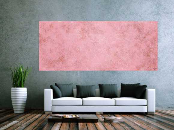 Abstraktes Acrylbild rosa Farben und echter Rost schlicht modern zeitgenössisch expressionistisch