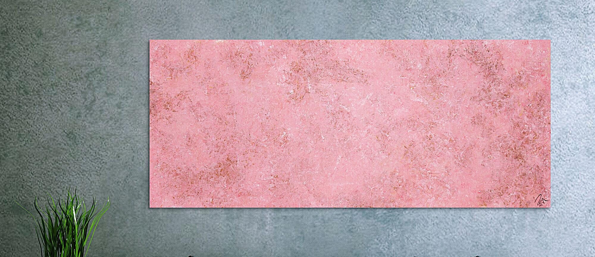 Abstraktes Acrylbild rosa Farben und echter Rost schlicht modern zeitgenössisch expressionistisch