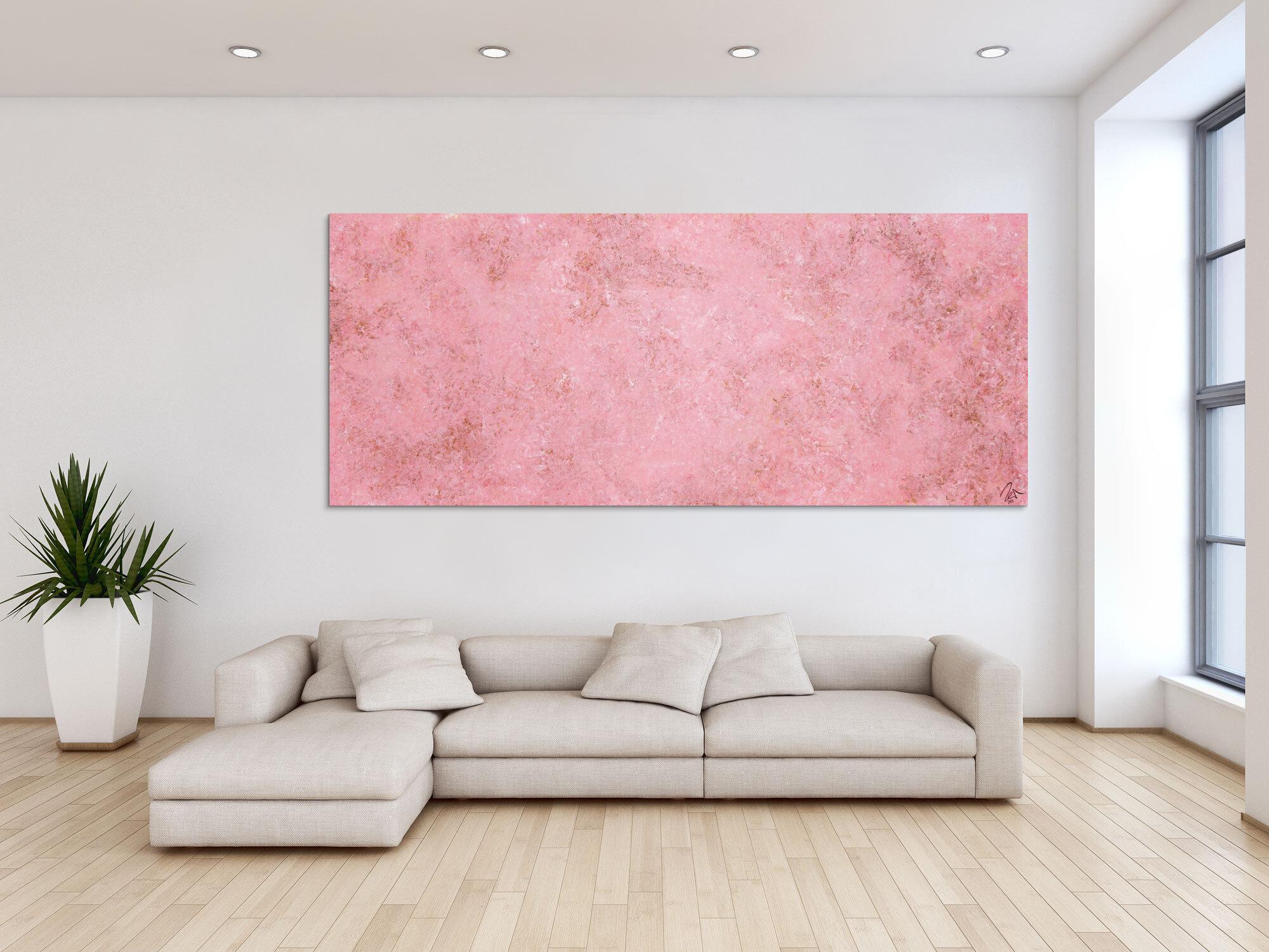 Abstraktes Acrylbild rosa Farben und echter Rost schlicht modern zeitgenössisch expressionistisch