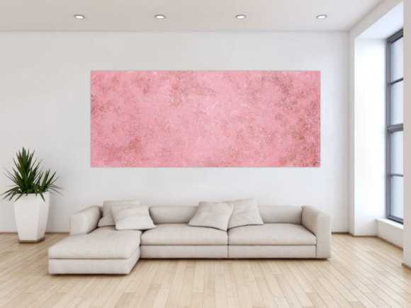 Abstraktes Acrylbild rosa Farben und echter Rost schlicht modern zeitgenössisch expressionistisch
